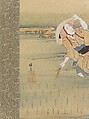 Women Planting Rice, Teisai Hokuba (Japanese, 1771–1844), Hanging scroll; ink and color on silk, Japan